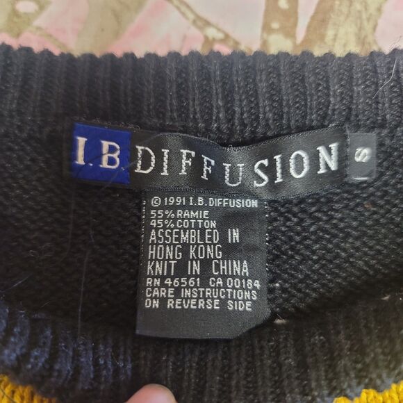 IB Diffusion Vtg '91 Black Neon Color Sequins GeoDesigns Sweater Womens Size S - Picture 5 of 8